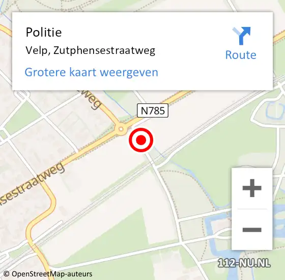 Locatie op kaart van de 112 melding: Politie Velp, Zutphensestraatweg op 8 juni 2024 08:01