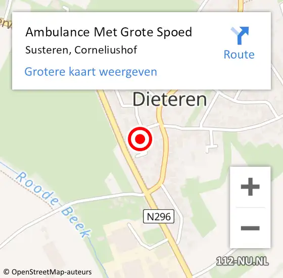 Locatie op kaart van de 112 melding: Ambulance Met Grote Spoed Naar Susteren, Corneliushof op 8 juni 2024 09:00