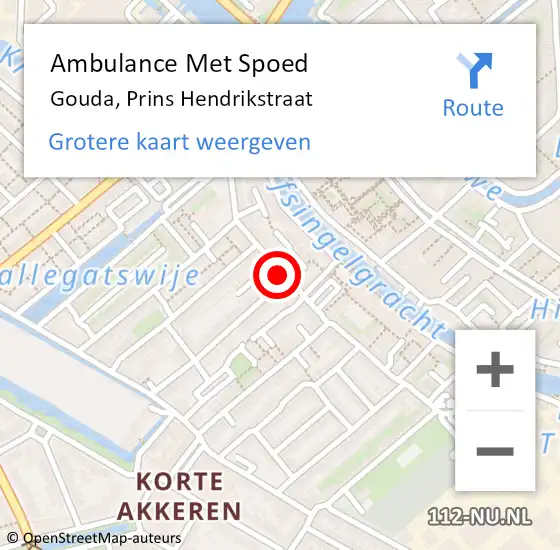 Locatie op kaart van de 112 melding: Ambulance Met Spoed Naar Gouda, Prins Hendrikstraat op 8 juni 2024 09:07