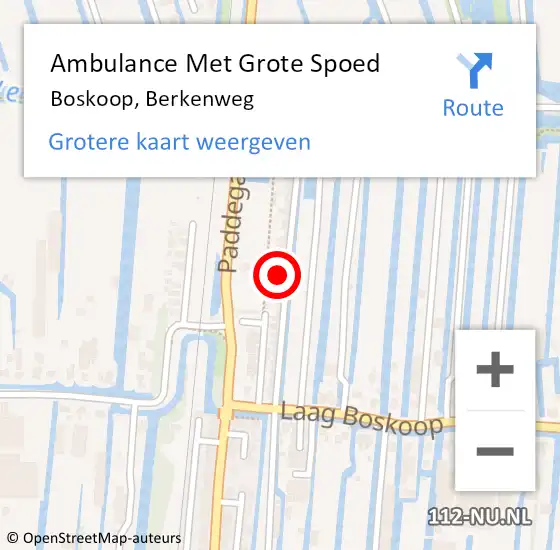 Locatie op kaart van de 112 melding: Ambulance Met Grote Spoed Naar Boskoop, Berkenweg op 8 juni 2024 09:30