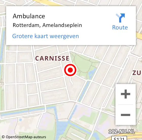 Locatie op kaart van de 112 melding: Ambulance Rotterdam, Amelandseplein op 8 juni 2024 09:55