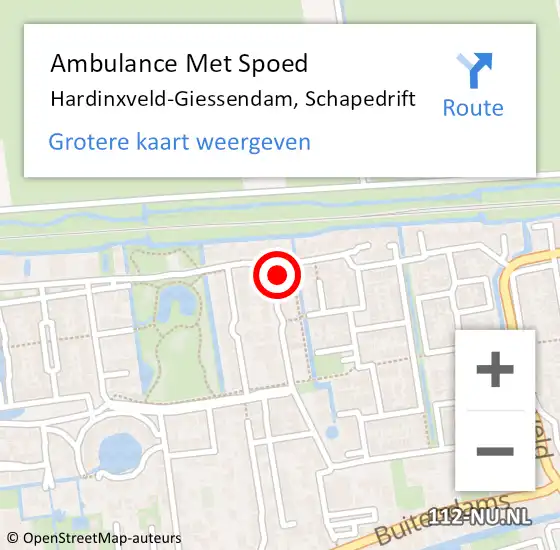 Locatie op kaart van de 112 melding: Ambulance Met Spoed Naar Hardinxveld-Giessendam, Schapedrift op 8 juni 2024 09:56