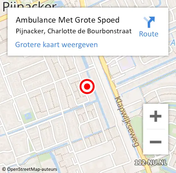 Locatie op kaart van de 112 melding: Ambulance Met Grote Spoed Naar Pijnacker, Charlotte de Bourbonstraat op 8 juni 2024 10:10