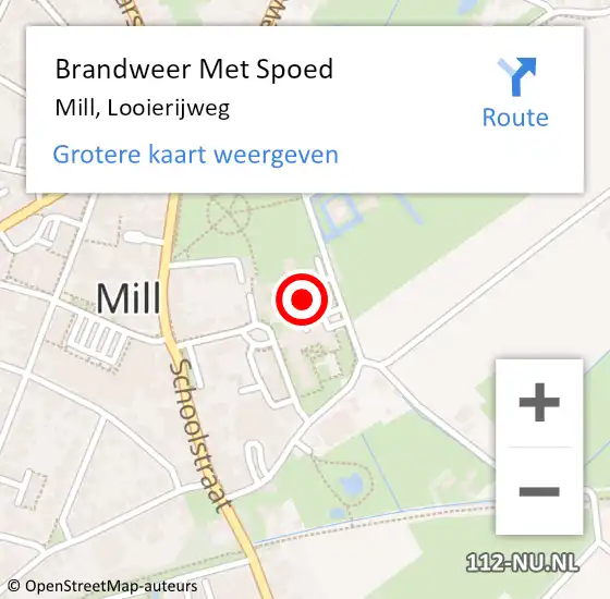 Locatie op kaart van de 112 melding: Brandweer Met Spoed Naar Mill, Looierijweg op 8 juni 2024 10:41