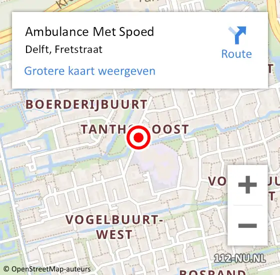 Locatie op kaart van de 112 melding: Ambulance Met Spoed Naar Delft, Fretstraat op 8 juni 2024 11:14