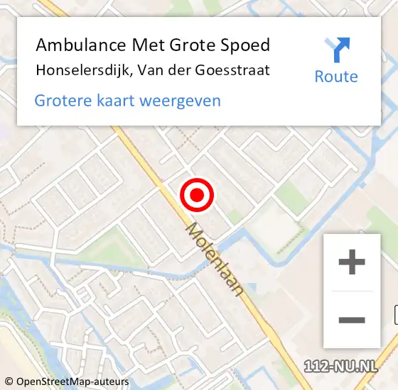 Locatie op kaart van de 112 melding: Ambulance Met Grote Spoed Naar Honselersdijk, Van der Goesstraat op 8 juni 2024 11:18