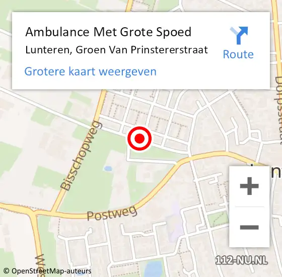 Locatie op kaart van de 112 melding: Ambulance Met Grote Spoed Naar Lunteren, Groen Van Prinstererstraat op 8 oktober 2014 18:32