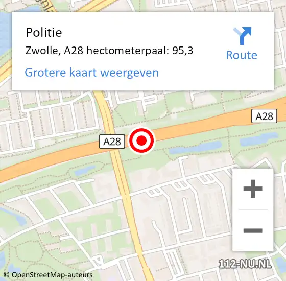 Locatie op kaart van de 112 melding: Politie Zwolle, A28 hectometerpaal: 95,3 op 8 juni 2024 11:30