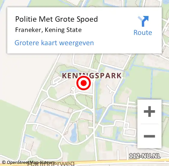 Locatie op kaart van de 112 melding: Politie Met Grote Spoed Naar Franeker, Kening State op 8 juni 2024 11:38