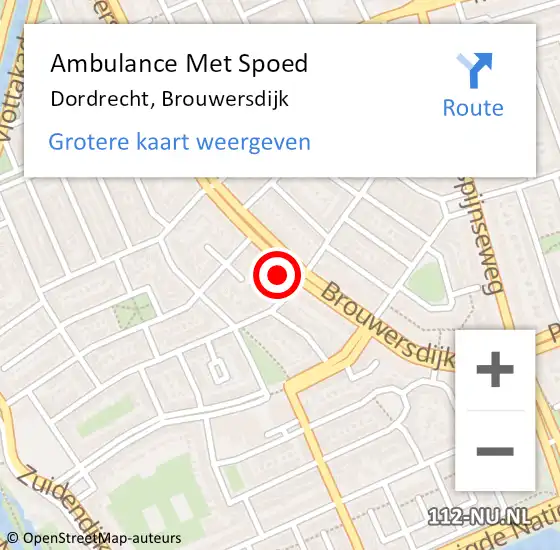 Locatie op kaart van de 112 melding: Ambulance Met Spoed Naar Dordrecht, Brouwersdijk op 8 juni 2024 11:49