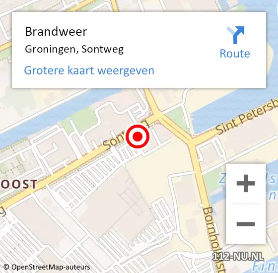 Locatie op kaart van de 112 melding: Brandweer Groningen, Sontweg op 8 juni 2024 12:01