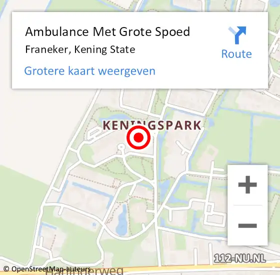 Locatie op kaart van de 112 melding: Ambulance Met Grote Spoed Naar Franeker, Kening State op 8 juni 2024 12:12