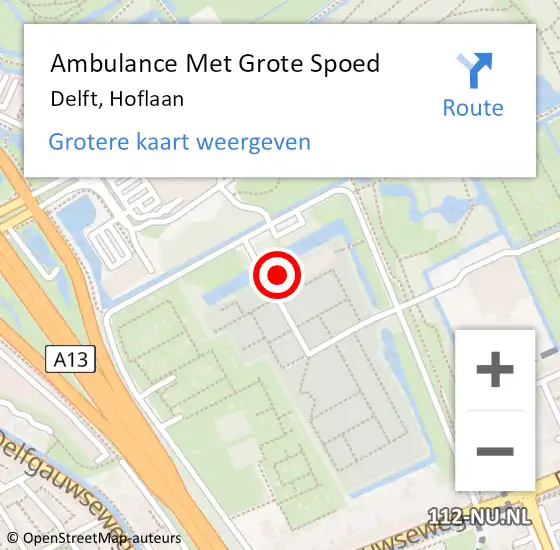 Locatie op kaart van de 112 melding: Ambulance Met Grote Spoed Naar Delft, Hoflaan op 8 juni 2024 12:19