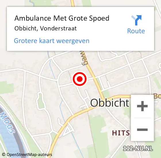 Locatie op kaart van de 112 melding: Ambulance Met Grote Spoed Naar Obbicht, Vonderstraat op 8 oktober 2014 18:44