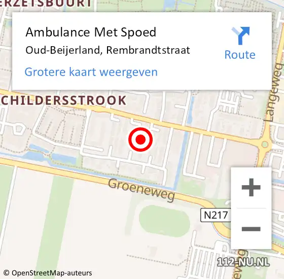 Locatie op kaart van de 112 melding: Ambulance Met Spoed Naar Oud-Beijerland, Rembrandtstraat op 8 juni 2024 13:07