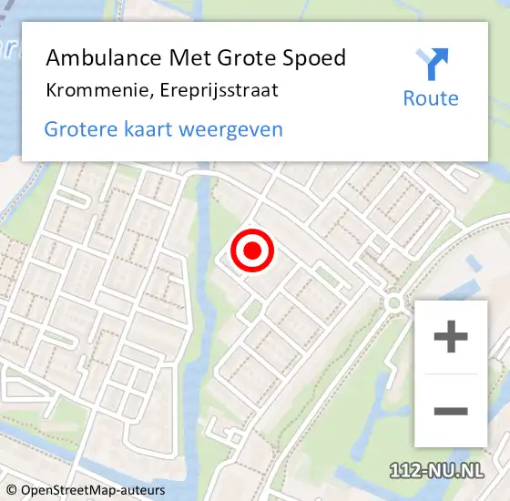 Locatie op kaart van de 112 melding: Ambulance Met Grote Spoed Naar Krommenie, Ereprijsstraat op 8 juni 2024 13:12