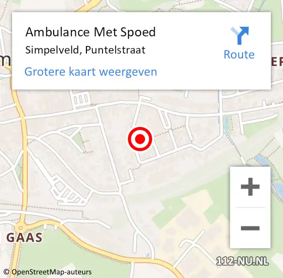 Locatie op kaart van de 112 melding: Ambulance Met Spoed Naar Simpelveld, Puntelstraat op 8 oktober 2014 18:47