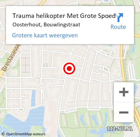 Locatie op kaart van de 112 melding: Trauma helikopter Met Grote Spoed Naar Oosterhout, Bouwlingstraat op 8 juni 2024 13:20