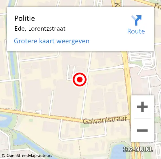 Locatie op kaart van de 112 melding: Politie Ede, Lorentzstraat op 8 juni 2024 13:38