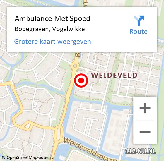 Locatie op kaart van de 112 melding: Ambulance Met Spoed Naar Bodegraven, Vogelwikke op 8 juni 2024 13:42