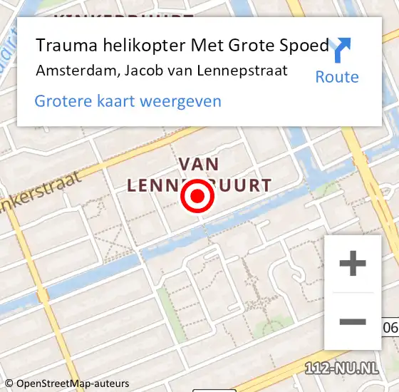 Locatie op kaart van de 112 melding: Trauma helikopter Met Grote Spoed Naar Amsterdam, Jacob van Lennepstraat op 8 juni 2024 13:49