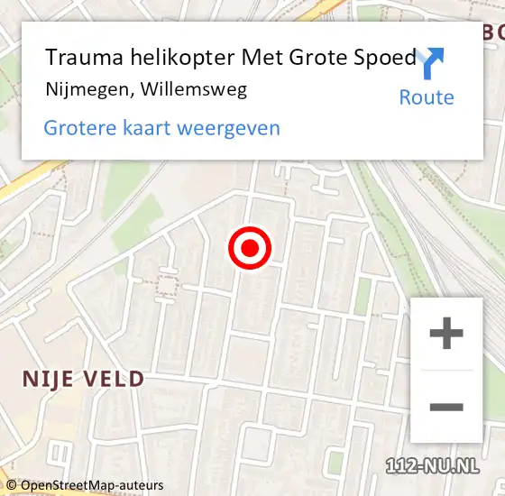 Locatie op kaart van de 112 melding: Trauma helikopter Met Grote Spoed Naar Nijmegen, Willemsweg op 8 juni 2024 13:51