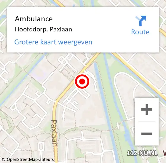 Locatie op kaart van de 112 melding: Ambulance Hoofddorp, Paxlaan op 8 juni 2024 14:01