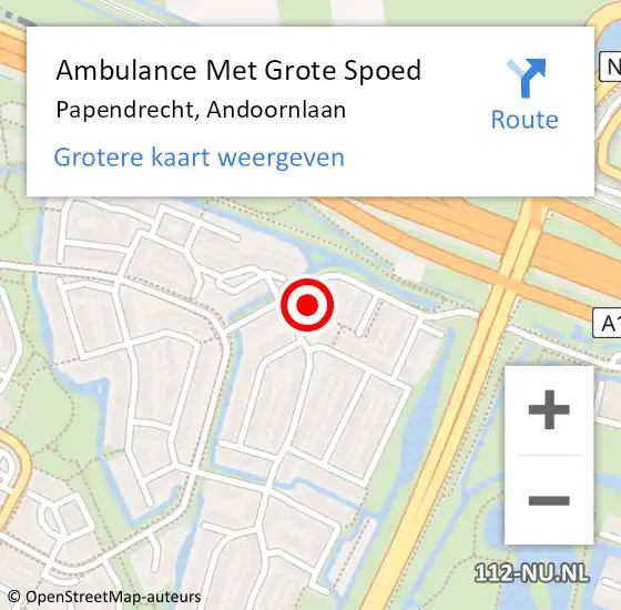 Locatie op kaart van de 112 melding: Ambulance Met Grote Spoed Naar Papendrecht, Andoornlaan op 8 juni 2024 14:14