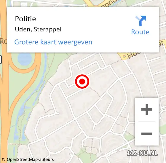 Locatie op kaart van de 112 melding: Politie Uden, Sterappel op 8 juni 2024 14:21