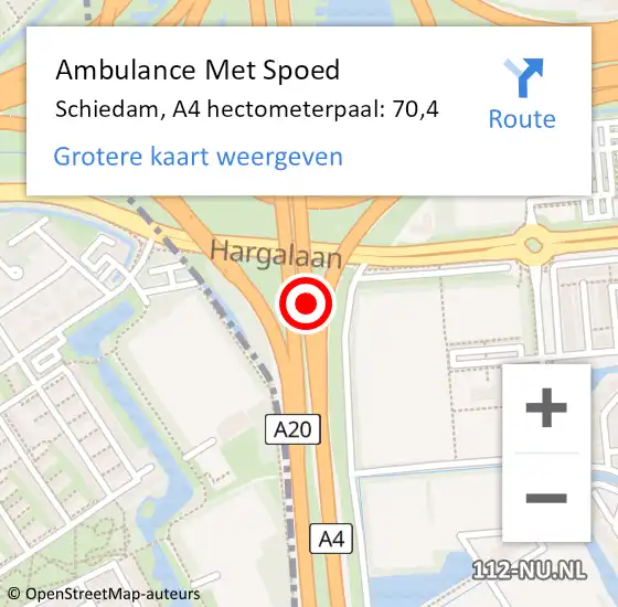 Locatie op kaart van de 112 melding: Ambulance Met Spoed Naar Schiedam, A4 hectometerpaal: 70,4 op 8 juni 2024 14:24