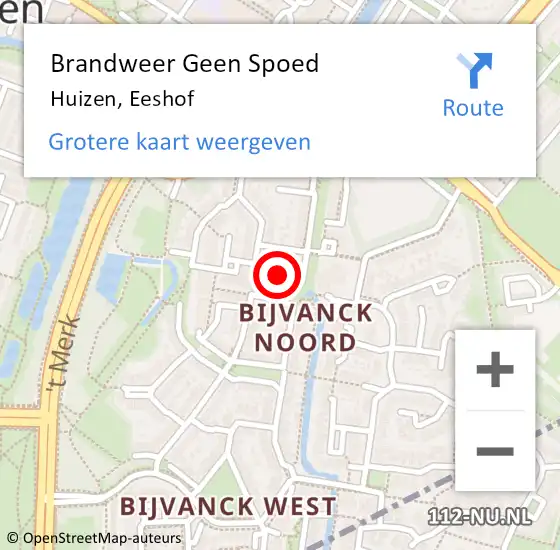 Locatie op kaart van de 112 melding: Brandweer Geen Spoed Naar Huizen, Eeshof op 8 juni 2024 14:50