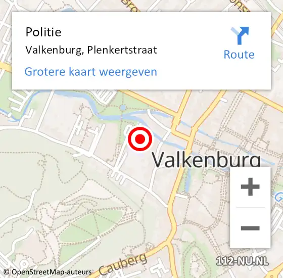 Locatie op kaart van de 112 melding: Politie Valkenburg, Plenkertstraat op 8 juni 2024 14:51