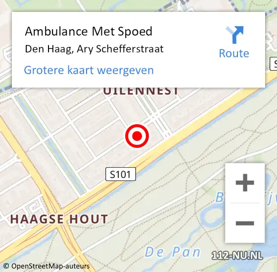 Locatie op kaart van de 112 melding: Ambulance Met Spoed Naar Den Haag, Ary Schefferstraat op 8 juni 2024 15:14