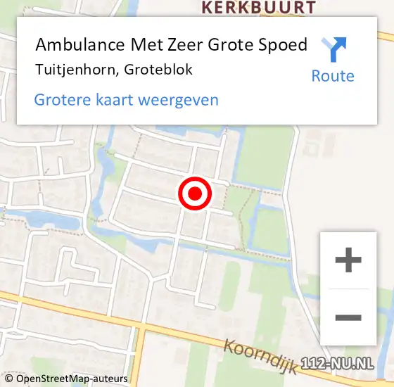 Locatie op kaart van de 112 melding: Ambulance Met Zeer Grote Spoed Naar Tuitjenhorn, Groteblok op 8 juni 2024 15:25