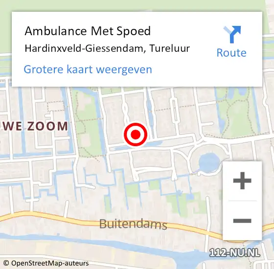 Locatie op kaart van de 112 melding: Ambulance Met Spoed Naar Hardinxveld-Giessendam, Tureluur op 8 juni 2024 15:34