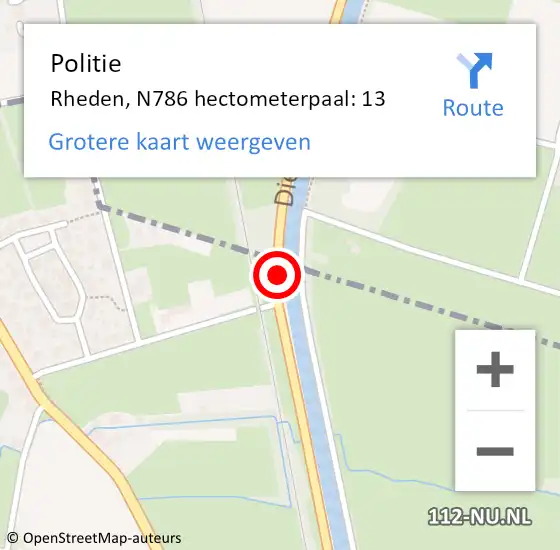 Locatie op kaart van de 112 melding: Politie Rheden, N786 hectometerpaal: 13 op 8 juni 2024 15:54