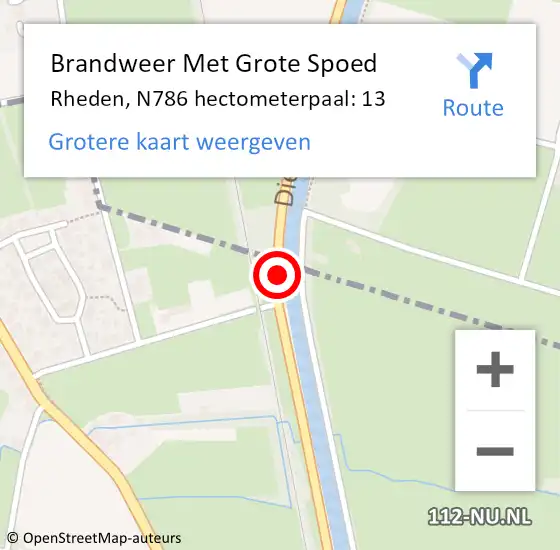 Locatie op kaart van de 112 melding: Brandweer Met Grote Spoed Naar Rheden, N786 hectometerpaal: 13 op 8 juni 2024 15:55