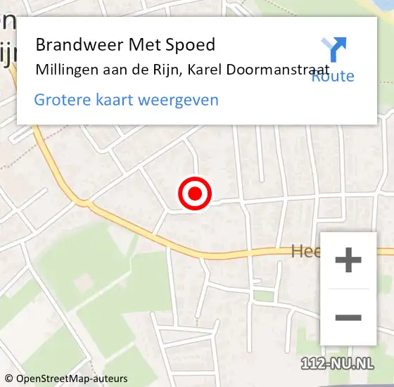 Locatie op kaart van de 112 melding: Brandweer Met Spoed Naar Millingen aan de Rijn, Karel Doormanstraat op 8 juni 2024 16:09