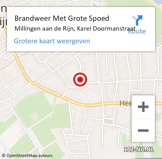 Locatie op kaart van de 112 melding: Brandweer Met Grote Spoed Naar Millingen aan de Rijn, Karel Doormanstraat op 8 juni 2024 16:10