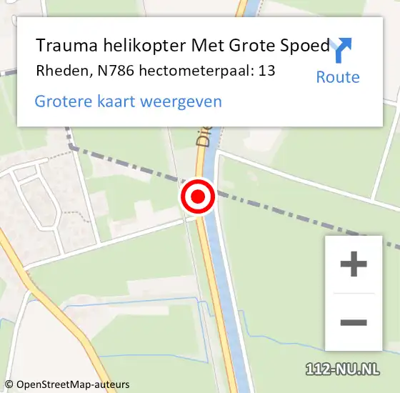 Locatie op kaart van de 112 melding: Trauma helikopter Met Grote Spoed Naar Rheden, N786 hectometerpaal: 13 op 8 juni 2024 16:14