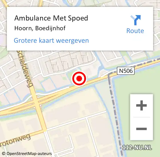 Locatie op kaart van de 112 melding: Ambulance Met Spoed Naar Hoorn, Boedijnhof op 8 juni 2024 16:16