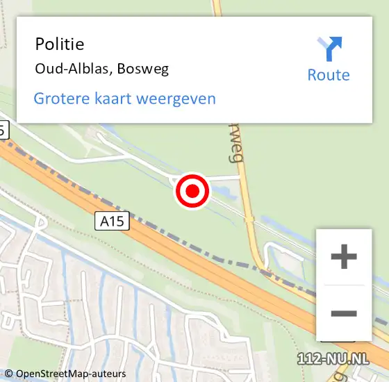 Locatie op kaart van de 112 melding: Politie Oud-Alblas, Bosweg op 8 juni 2024 16:21