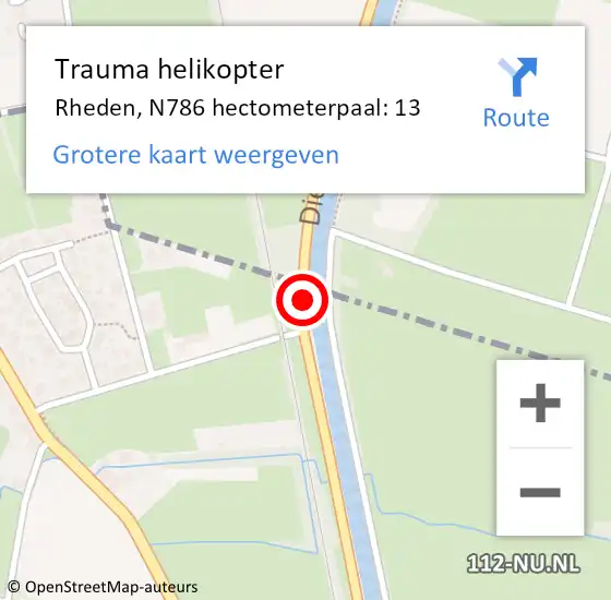 Locatie op kaart van de 112 melding: Trauma helikopter Rheden, N786 hectometerpaal: 13 op 8 juni 2024 16:26