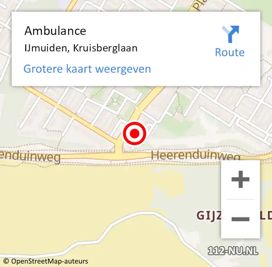 Locatie op kaart van de 112 melding: Ambulance IJmuiden, Kruisberglaan op 8 juni 2024 16:32