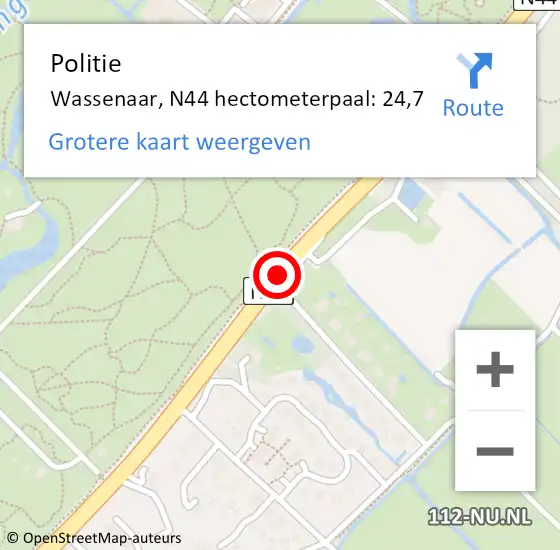 Locatie op kaart van de 112 melding: Politie Wassenaar, N44 hectometerpaal: 24,7 op 8 juni 2024 16:40
