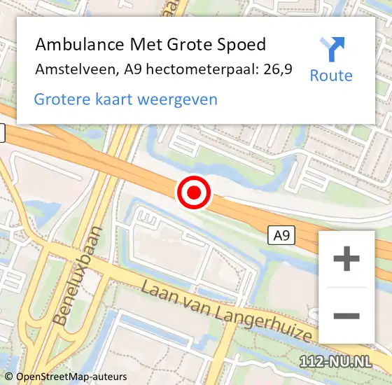 Locatie op kaart van de 112 melding: Ambulance Met Grote Spoed Naar Amstelveen, A9 hectometerpaal: 26,9 op 8 juni 2024 16:46