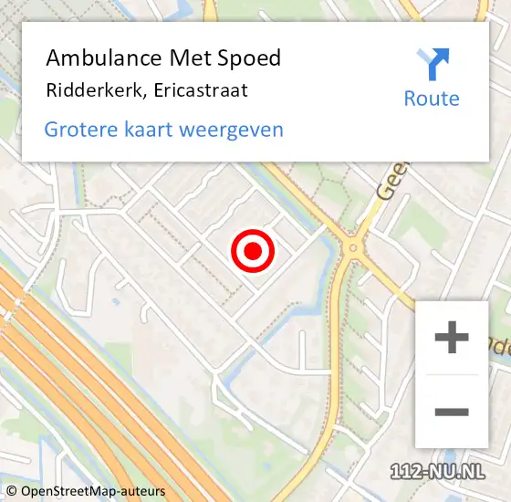 Locatie op kaart van de 112 melding: Ambulance Met Spoed Naar Ridderkerk, Ericastraat op 8 juni 2024 16:54