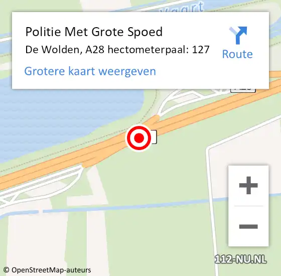 Locatie op kaart van de 112 melding: Politie Met Grote Spoed Naar De Wolden, A28 hectometerpaal: 127 op 8 juni 2024 17:40