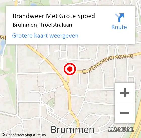 Locatie op kaart van de 112 melding: Brandweer Met Grote Spoed Naar Brummen, Troelstralaan op 8 oktober 2014 19:23