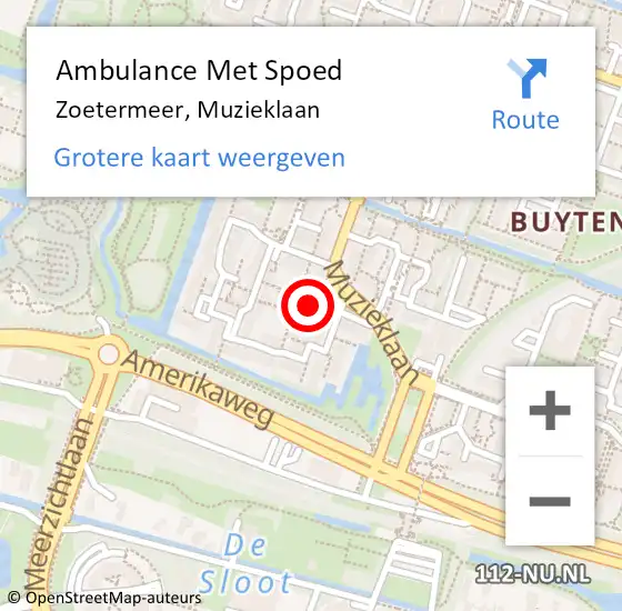 Locatie op kaart van de 112 melding: Ambulance Met Spoed Naar Zoetermeer, Muzieklaan op 8 juni 2024 18:11